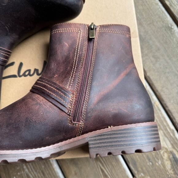 NIB Clarks Aspra Side Zip Buckle Boot in British Tan Leather - Women's 11 - Picture 7 of 14